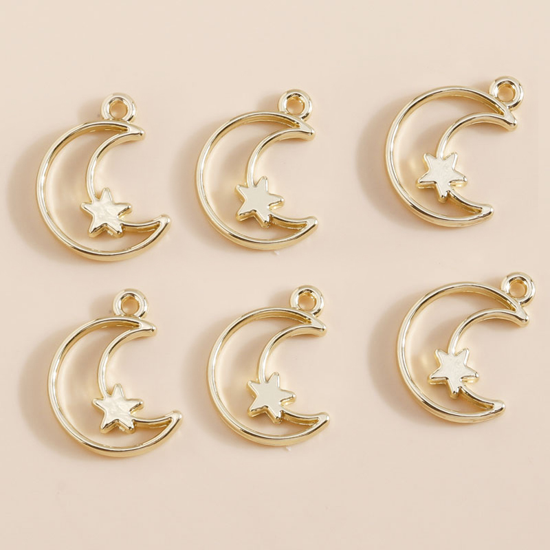 8 Uds. De bonitos colgantes de aleación chapados en oro con forma de estrella y Luna para hacer joyería DIY, accesorios hechos a mano, pendientes, collares,: Marrón