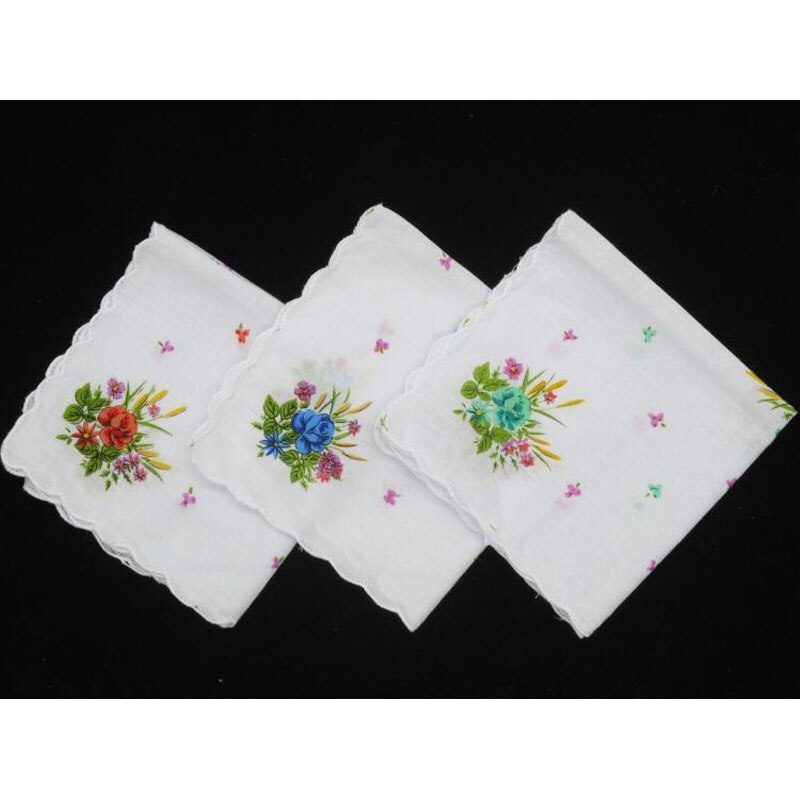 Vintage hvid dame blonder firkantet lommetørklæde bomuld blomster kvinder børn print ansigt håndklæder hanky bryllup 10 stk/parti