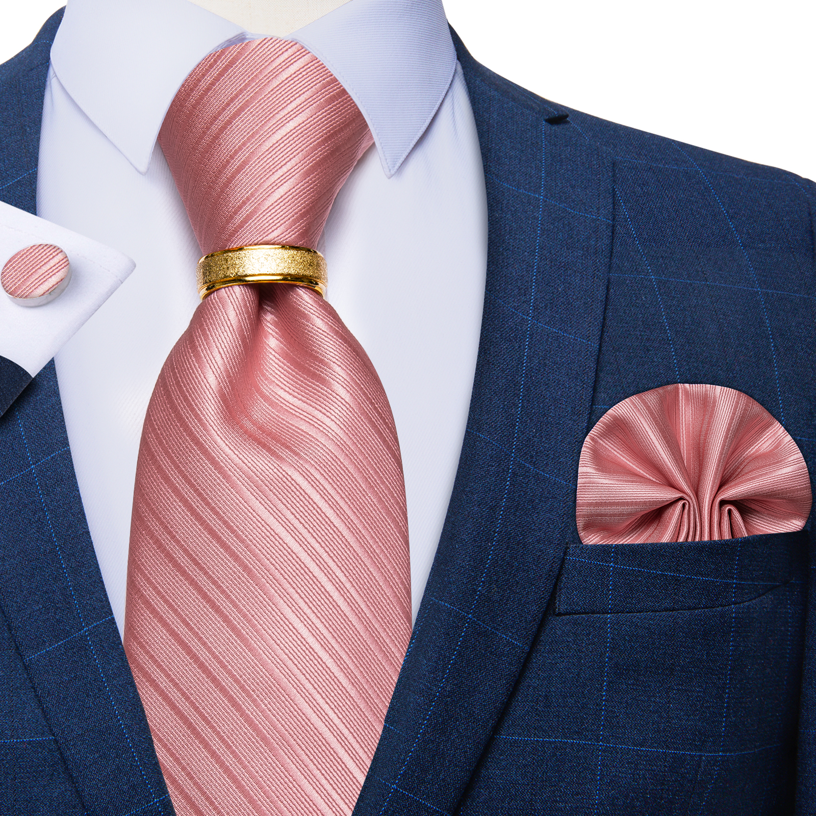 Corbata para hombre con anillo de Metal de Color dorado, conjunto de corbata de 8cm a la , pañuelo, gemelos, accesorios para de boda y negocios, para hombre: YELLOW