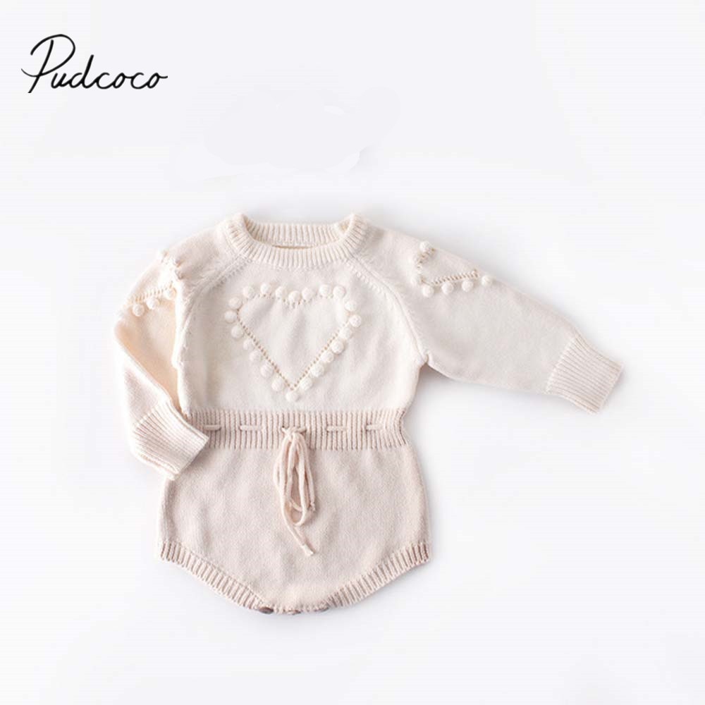 Baby Autumn Winter Clothing Newborn Infant Baby Girls Boy Knitted Bodysuits Heart Sweater Jumpsuits Warm Elastic Band Tops