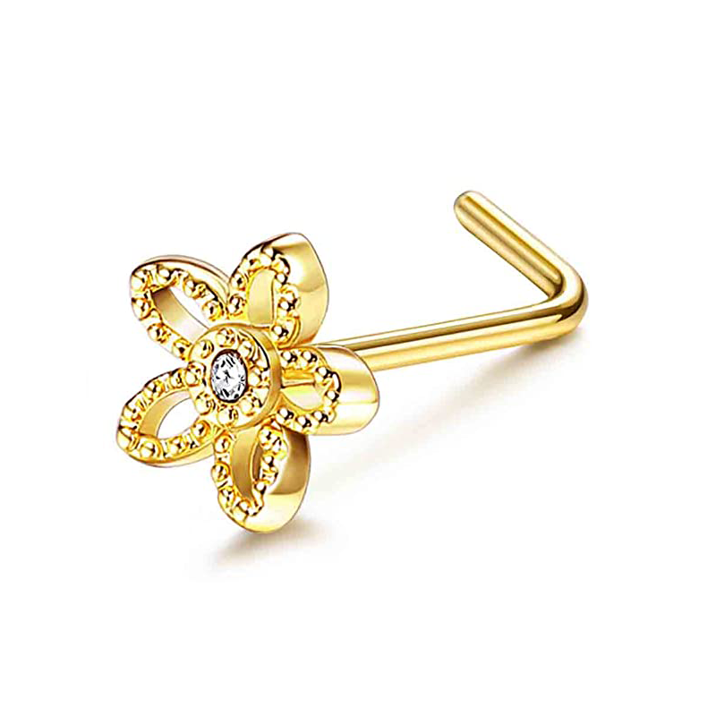 Drperfect-anillos para la nariz para mujer, tachuelas de acero quirúrgico de 20G, aro para la nariz, sacacorchos en forma de L, anillo para la nariz, joyería para Piercing en la nariz: Chapado en platino