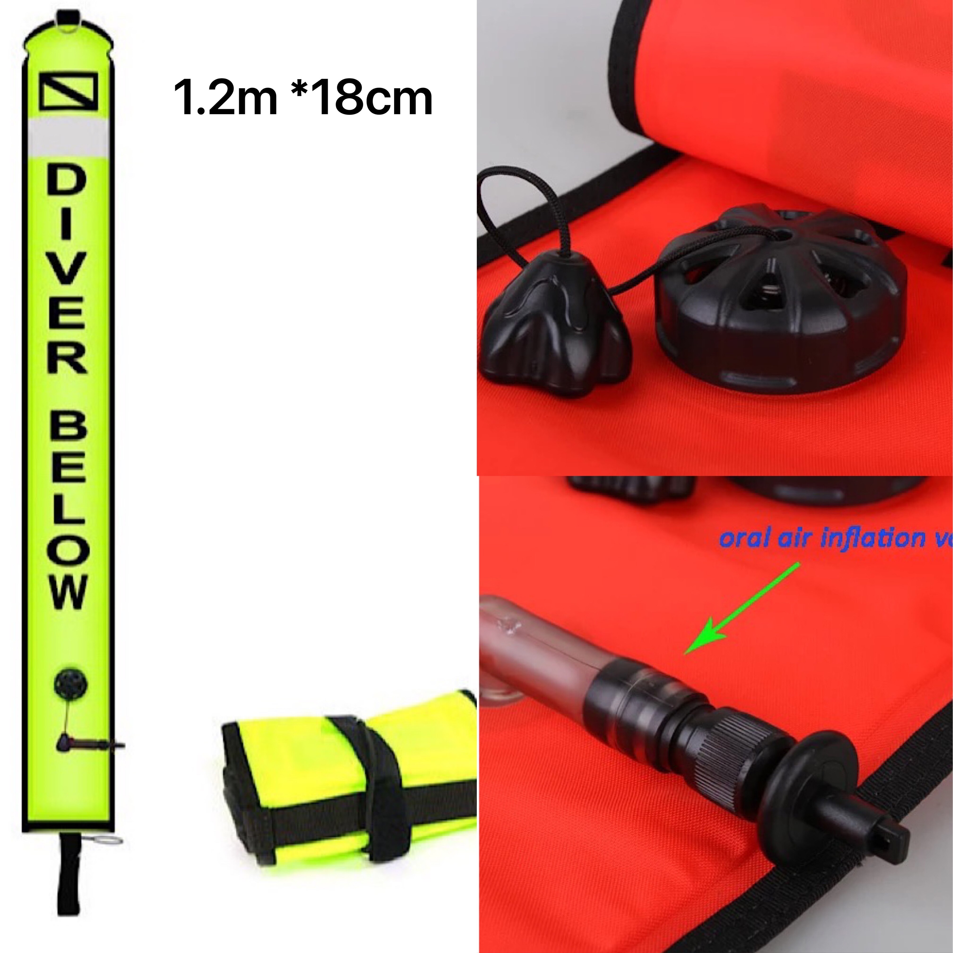 1,2/1.5/1,8 m Reflektierende Tauchen SMB Boje Zwei-Bühne Kopf Blasen Luft Mund Blasen 4,5 CM explosion-Proof Ventil Scuba Tauchen Ausrüstung: 1.2m 18cm yellow