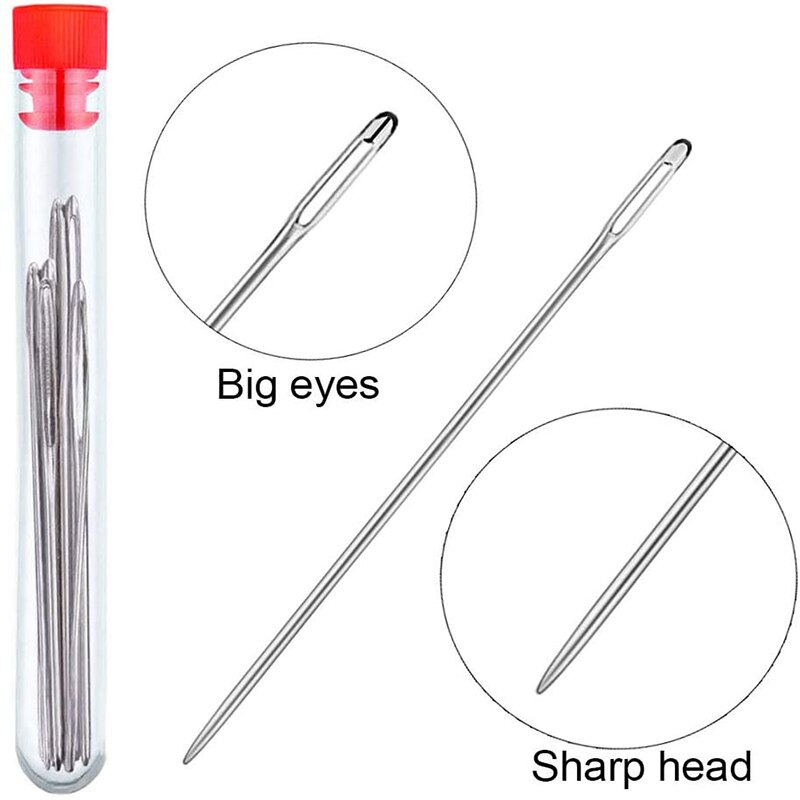 LMDZ 9 PCS Large Eye Stitching Needles Hand Sewing Needles Sewing Stitch Needle Fabric Cross Stitch Needles with Sewing Bottle