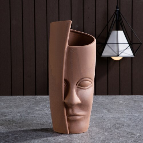 Nordic Ceramic Face Vase Modern Living Room Lip Flower Light Luxury Expression Half Face Decoration Home Decoration Accessories: Half face matte red