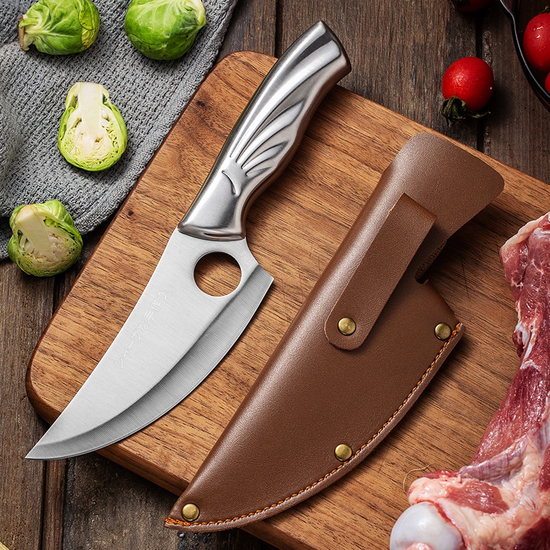 Stainless Steel Deboning Knife Chef's Knife Bone Cutting Meat Cleaver Kitchen Household Stainless Steel Deboning Small Scimitar: Knife and holster