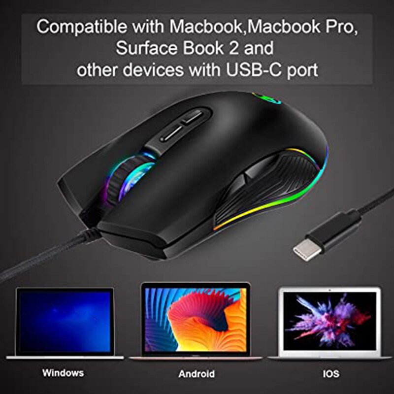 USB C Mouse Type C Ergonomic Wired Mouse RGB Gaming Mouse Optical Mouse
