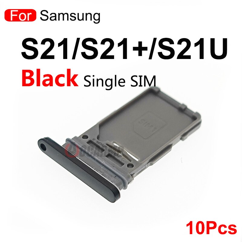 10 pces para samsung galaxy s21 ultra s21 plus s21 + s21u duplo sim cartão único sim bandeja slot para cartão titular peças de reposição: Single SIM--Black