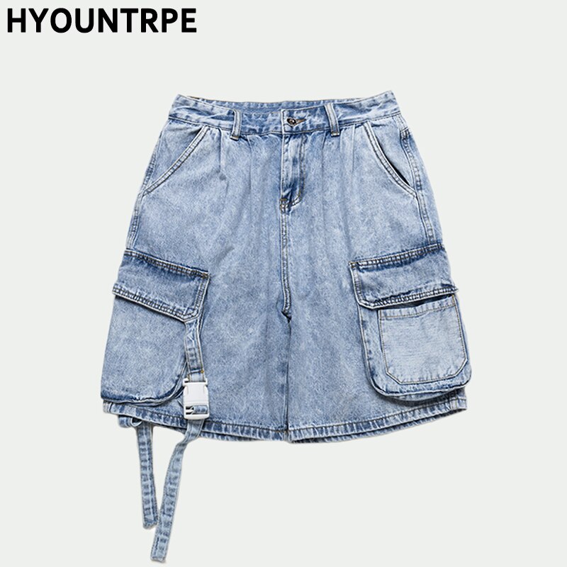 Men's Shorts Casual Denim Shorts Side Big Pockets Outdoor Hip Hop Zipper Loose Washed Short Pants Streetwear Shorts