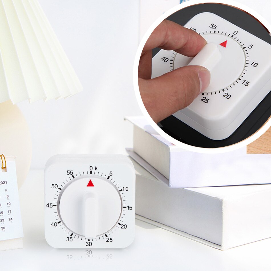 60 Minutes Kitchen Timer Digital Count Down Alarm Reminder Tool White Square Shape Mechanical Timer For Kitchen Cooking