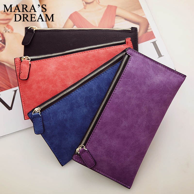 Mara's Dream Korean Version Of The Women's Coin Purse Card Bag Frosted Leather Long Wallet Explosion Models Solid Color