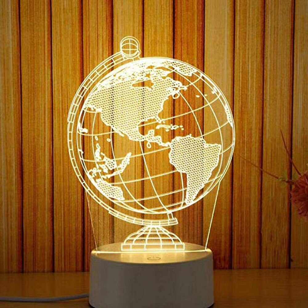 3D USB Acrylic Night Lights Desktop Baubles LED Light Lamps Table Desk Globe Bedroom Office Decor Warm White Lamp Ornament: A