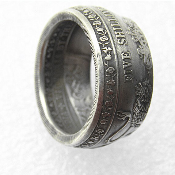 Bague pièce de monnaie UF(10) | Une couronne modèle Victoria, royaume-uni 1887, pièce plaquée argent, tailles 8-16