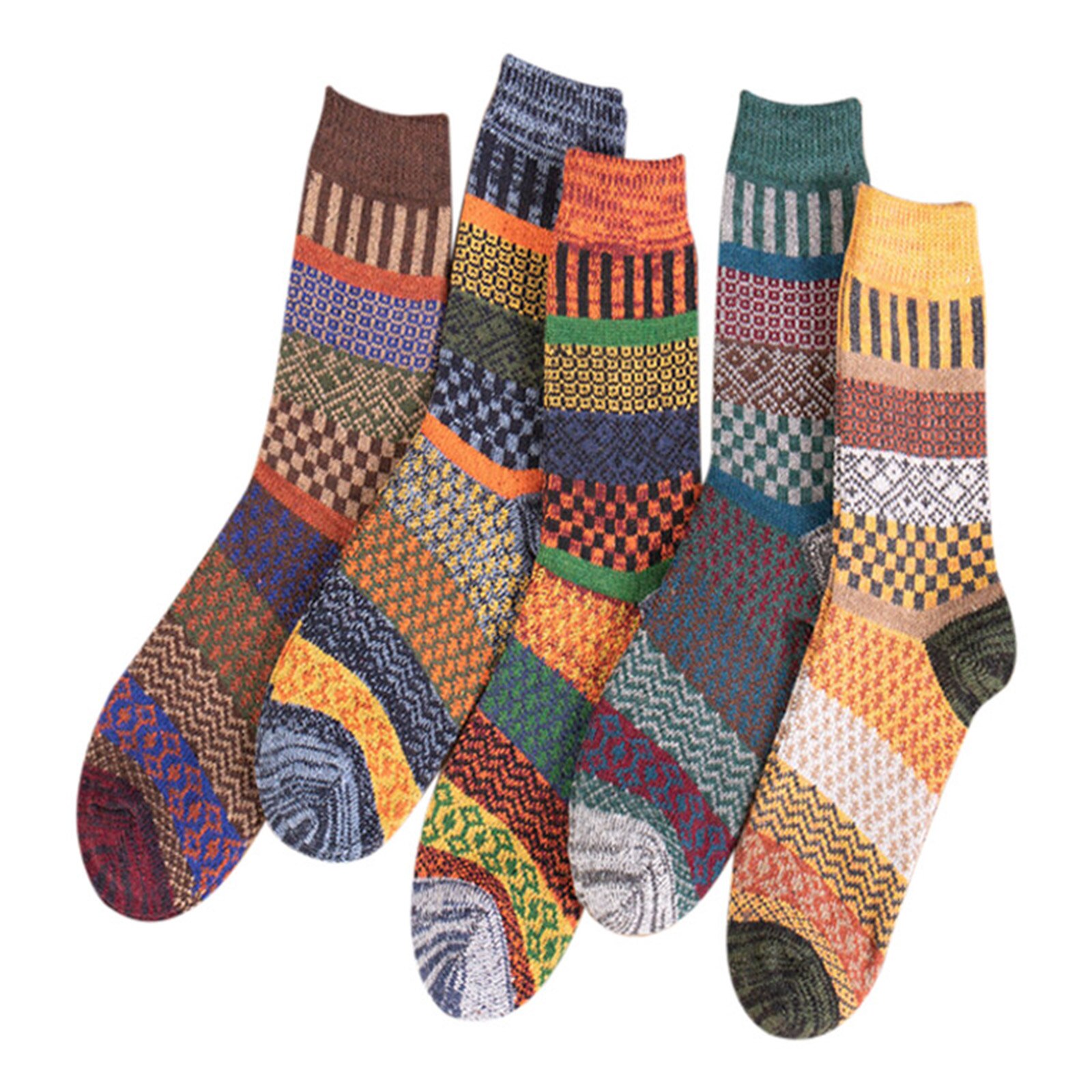 5 par efterår vinter nordiske sokker tyk strikket tovejs farverige patten crew sokker mænd kvinder fortykkede uldsokker: Default Title