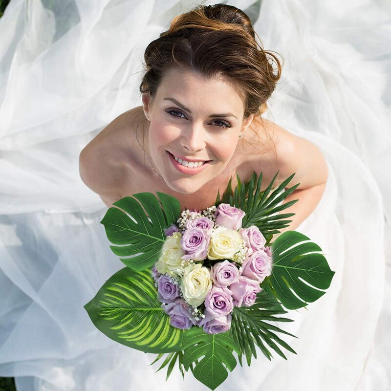 90 Artificial Palm Leaves with Stem for Tropical Party Decoration Aloha Jungle Beach Anniversary Palm Leaves