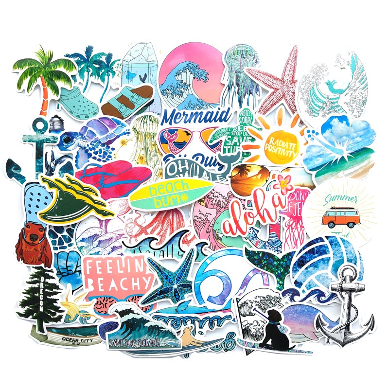 50 Stuks Auto Styling Hawaii Surf Auto Sticker Vinyl Beach Club Laptop Reizen Bagage Decal Waterdicht Accessoires