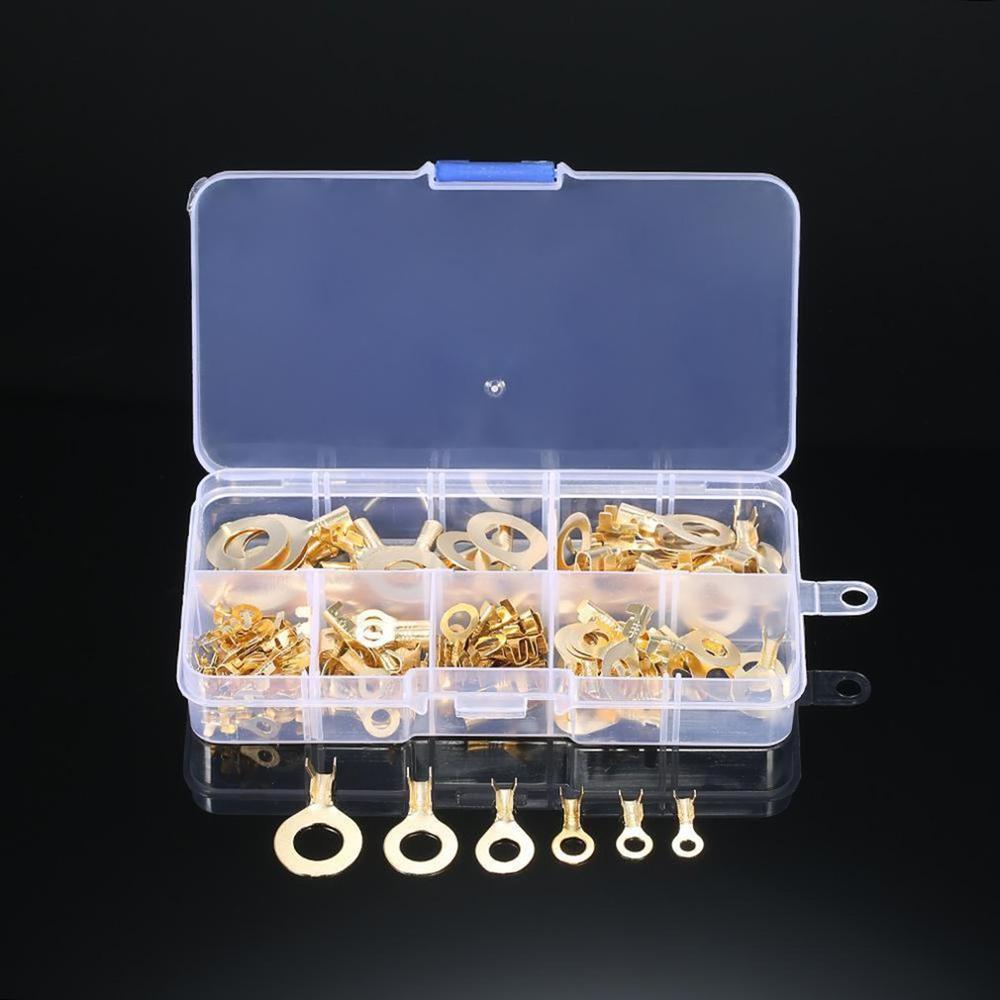 Unids/set 150, terminales doradas tipo anillo Latón Dorado, conectores de terminales de crimpado sin aislamiento, conectores de cables de 3,2 Mm-10,2 Mm