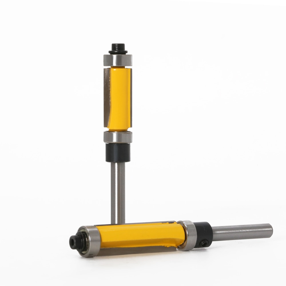 Modelo de haste de 6 mm e 1/4", broca de roteador de acabamento, com cortadores de roteamento de 2" de comprimento. Características: rolamentos de esferas superiores e inferiores Ferramenta para trabalhar madeira