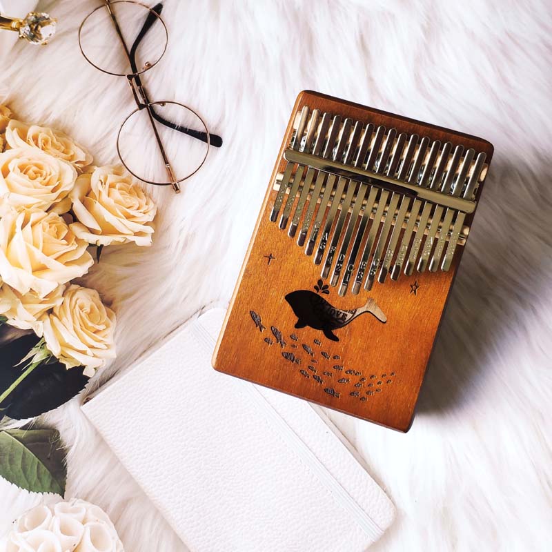 Kalimba-Piano de pulgar de 17 teclas, instrumento Musical de madera de caoba de , cuerpo de madera de Acacia, caja de música creativa: Brown Dolphine