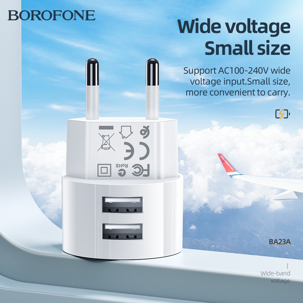 BOROFONE 5V 2.4A Dual USB Charger EU Plug Quick Charge Wall Charger Mobile Phone Charging Mini Adapter Travel Charger For iPhone