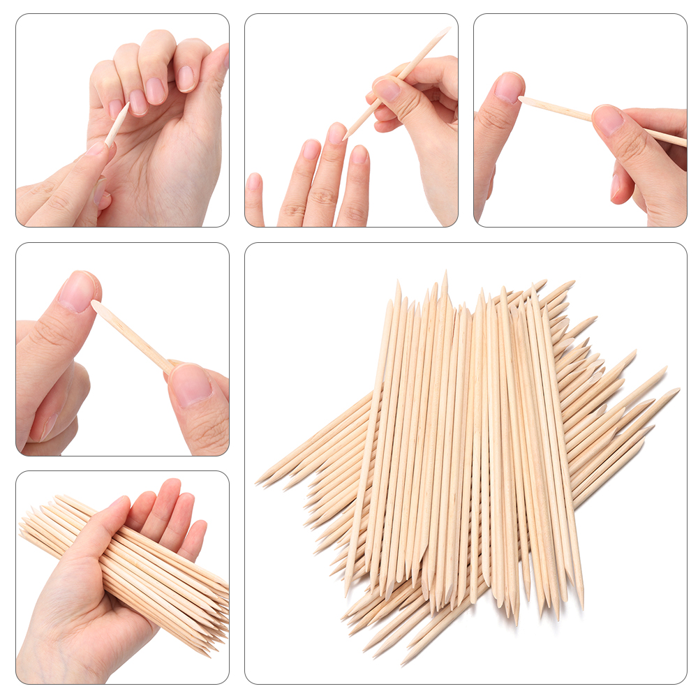 10/30/50/100Pcs Exfoliating Wood Stick Dual-ended Nail Cuticle Pusher Orange Nail Art Designs Manicure Pedicure Remover Tool