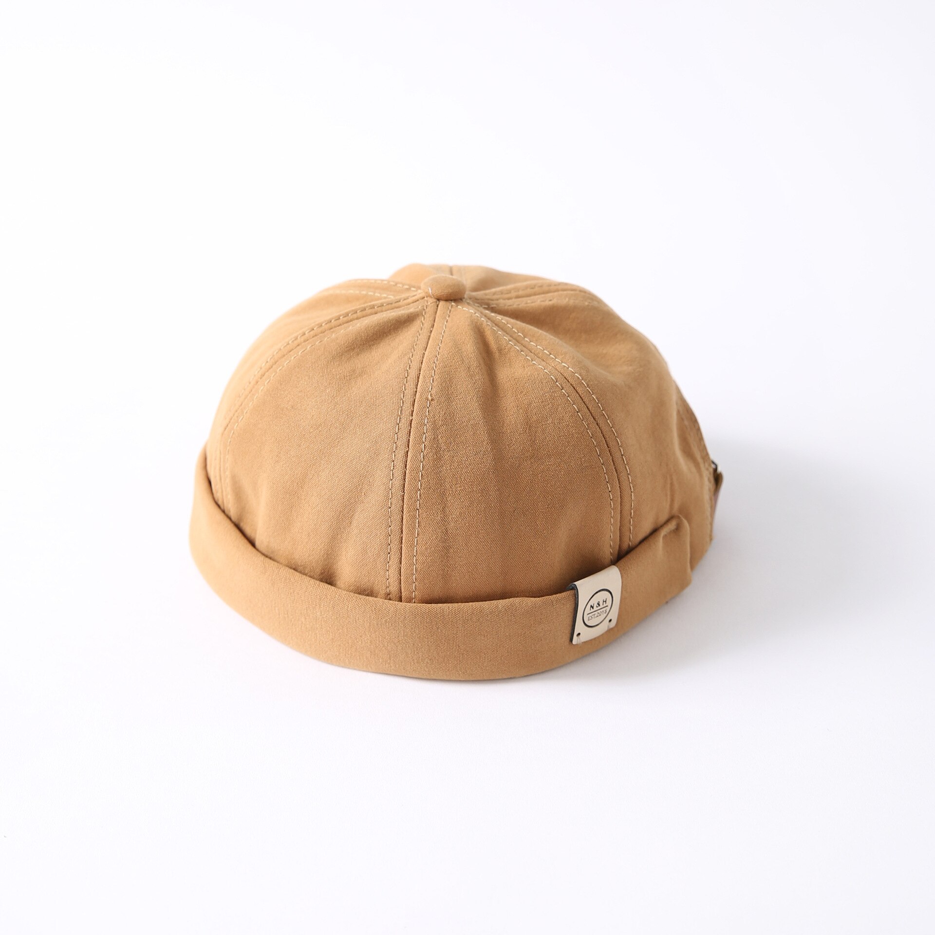 Vintage bomuld brimless hat åndbar beanie hatte docker cap bomuld justerbar litterær udlejer sømand cap kvinder hip hop hatte: Khaki