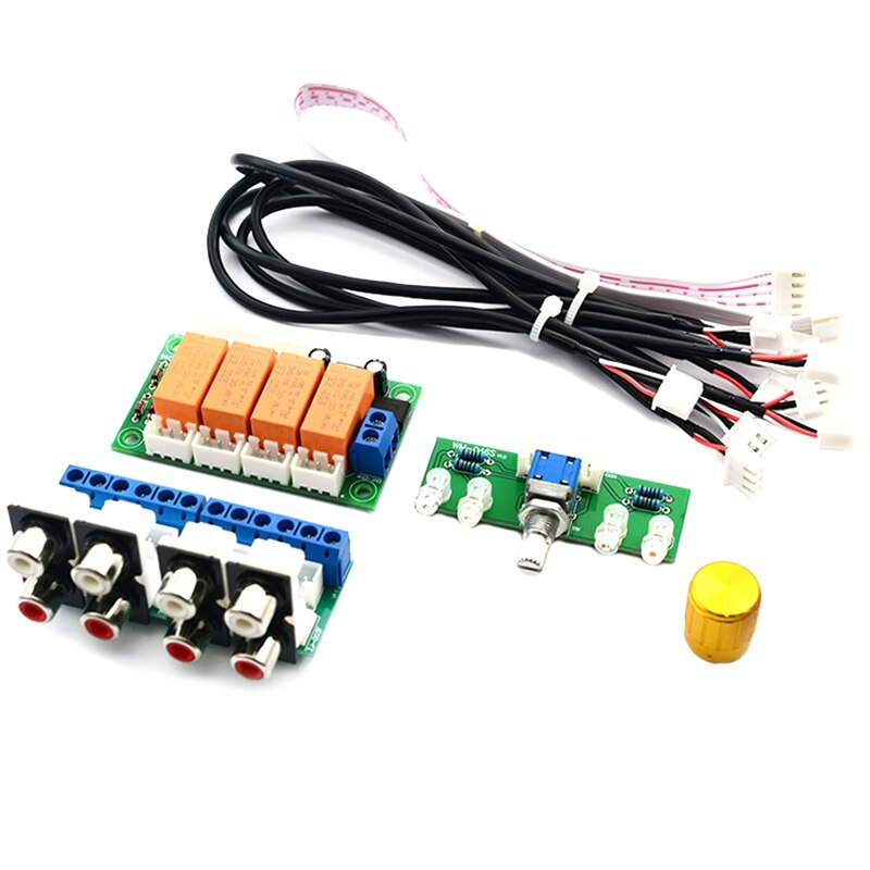Selector de señal de entrada de Audio de 4 vías con relé, conmutador RCA, placa de selección de entrada de Audio, conmutación rotativa para amplificadores (acabado)