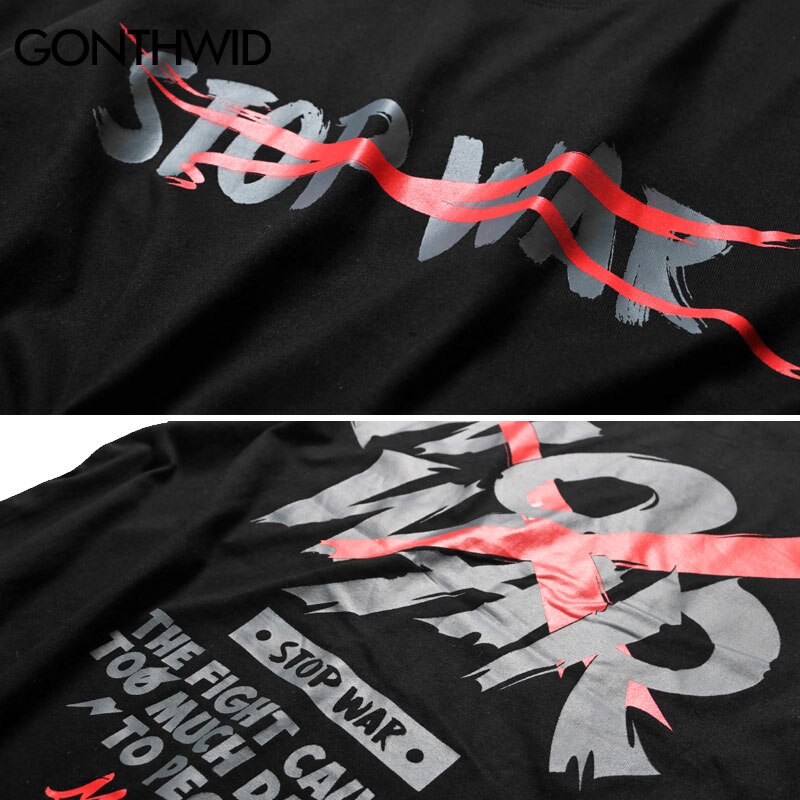 Gonthwid no war trykt t-shirt sommer anti krig tshirts herre hip hop afslappet kortærmede toppe t-shirts streetwear t-shirts