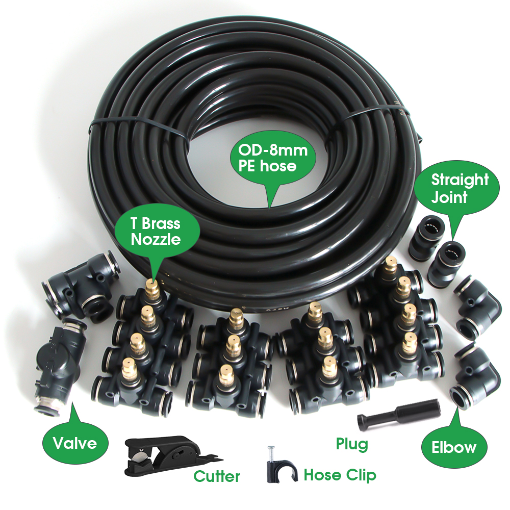 Garden DIY 8mm PE Hose Brass Nozzle Sprayer System Mist Sprinkler 45/60/80/100W Self-Priming Pump Automatic Atomized Irrigation