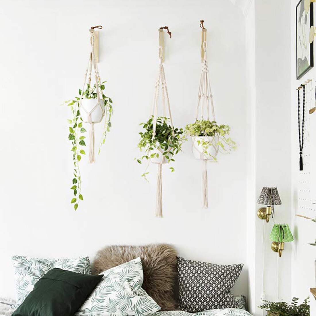 Colgador de macramé para plantas, juego de 5 macetas colgantes de pared para interior, cesta, soporte para maceta, decoración Bohemia para el hogar