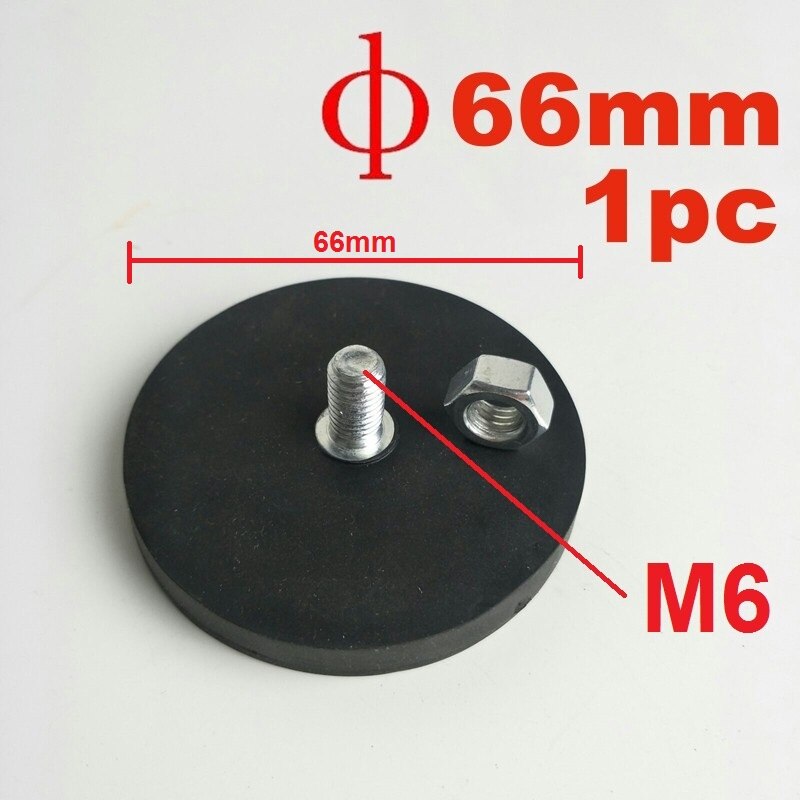 Kraftfuld neodym magnet skive gummi prissat  m6 m8 tråd kamera magneter dvr telefon holder base magnetiske beslag til led bar lys: 66mm m6 1pc