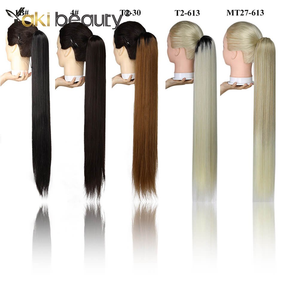 Synthetische paardenstaart, rechte clip-in haarstaart, nep haarstukjes voor zwarte vrouwen, ombre bruine kleur van yaki beauty