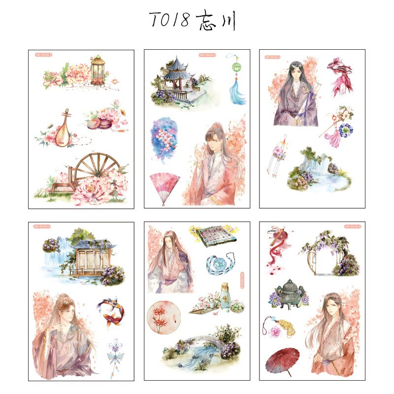 Pegatinas de papel Washi Kawaii para diario, suministros de papelería decorativos para cuaderno, álbum de recortes, 6 hojas