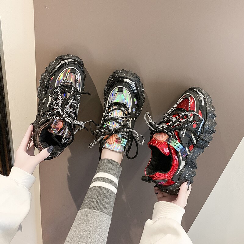 Kevät syksy nainen paksu alusta lenkkarit ulzzang nauhalenkit tenis naisten isä vapaa-ajan kengät