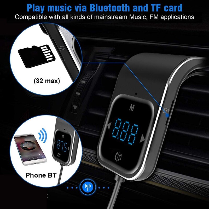 Bluetooth FM Transmitter- Wireless Radio Transmitter Adapter Car Kit, Universal Car Charger with Dual USB Port, Music Player Sup