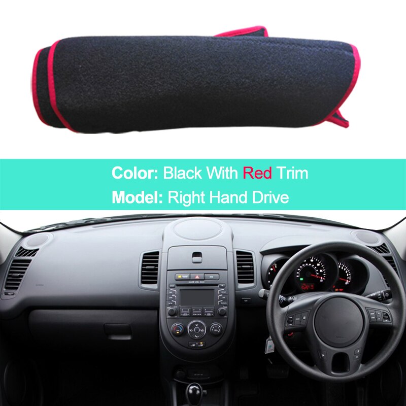2 Layers Car Dashboard Cover For Kia Soul Dash Board Carpet Cape Rug Pad Carpet Dashmat Sun Shade Protector: RHD  Red