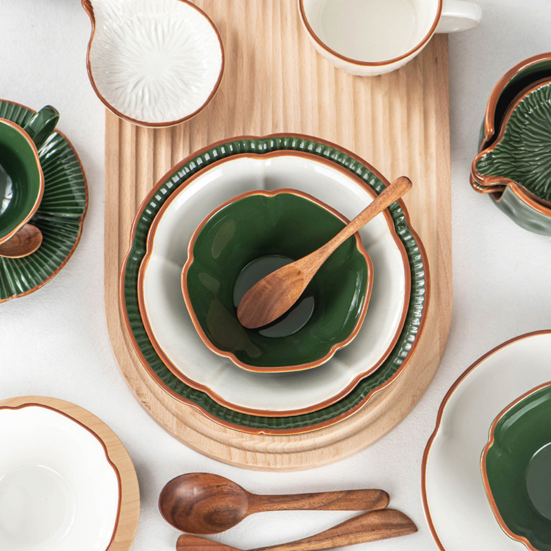 Simple Retro Ceramic Food Dish Plate Household Plates for Food Pottery Irregular Dish Salad Platter Dish Phnom Penh Dinnerware