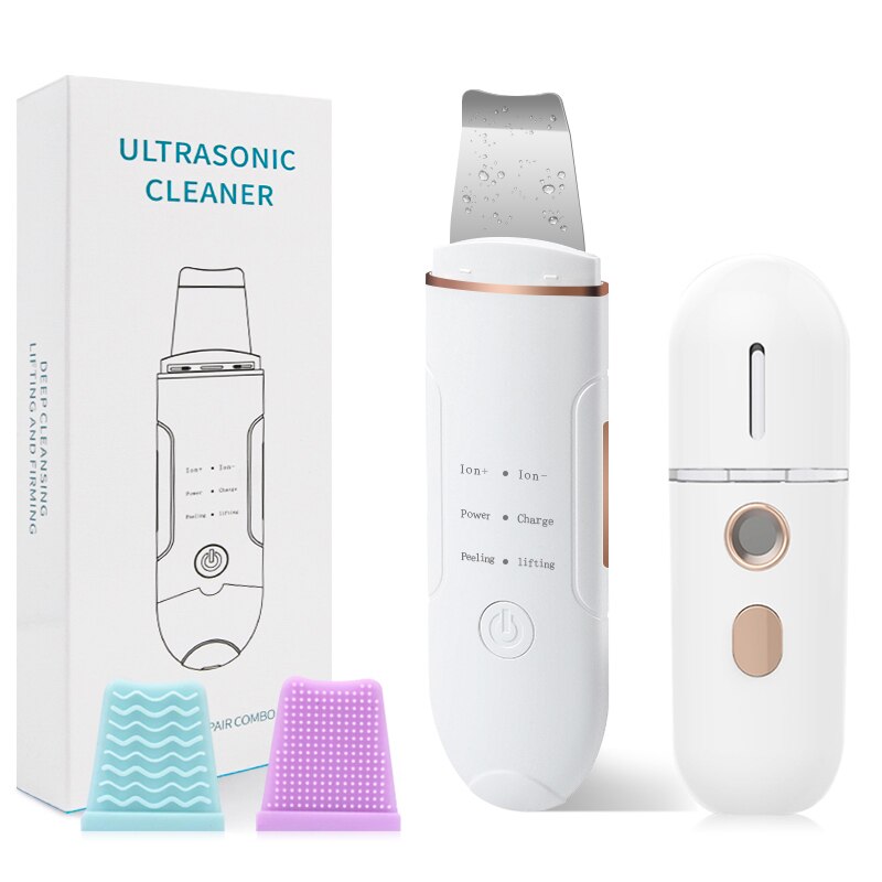 RUBYONLY Ultrasonic Skin Scrubber Deep Face Cleaning Machine Peeling Shovel Facial Pore Cleaner Ultrasonic Cleaner: White Set 1