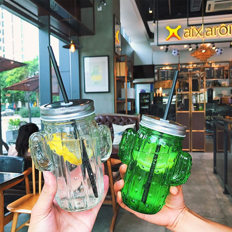 Ruida liten färsk kaktus form halm glas kopp hög temperatur resistent frukt tekopp sommar transparent glas kopp