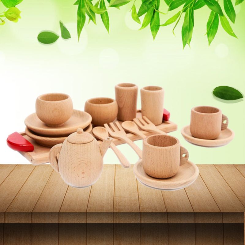 1Set Houten Servies Gereedschap Thee Pot Thee Beker Teatime Party Play Speelgoed Poppenhuis Miniatuur Keuken Servies Accessoires voor Kids