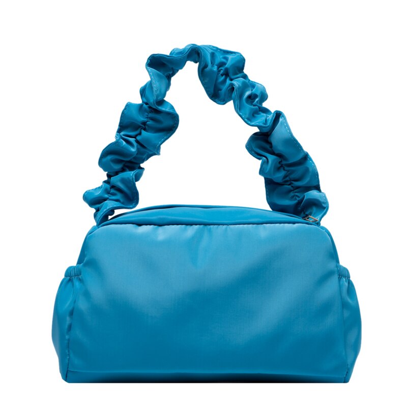 Vintage Nylon Vrouwen Portemonnee Handtassen Mode Plooien Dames Kleine Schoudertassen Retro Vrouwelijke Eenvoudige Oksel Bag Clutch Tote Bolsa: Blue