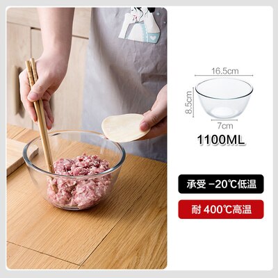 4.5/2.1/1.1/0.5L Grote Glazen Slakom Creatieve Noedels Soep Container Huishoudelijke Dikker Mixing Bowls Keuken servies: Grijs