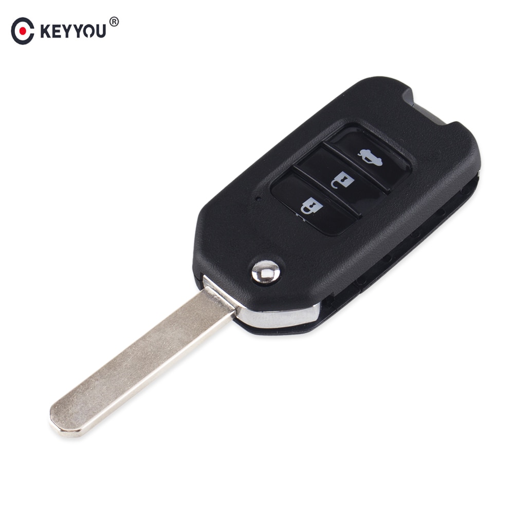 KEYYOU 3 Buttons Smart Remote Key Fob Case For Honda Civic City Fit HR-V XR-V Folding Flip Auto Car Key Shell Uncut Blade