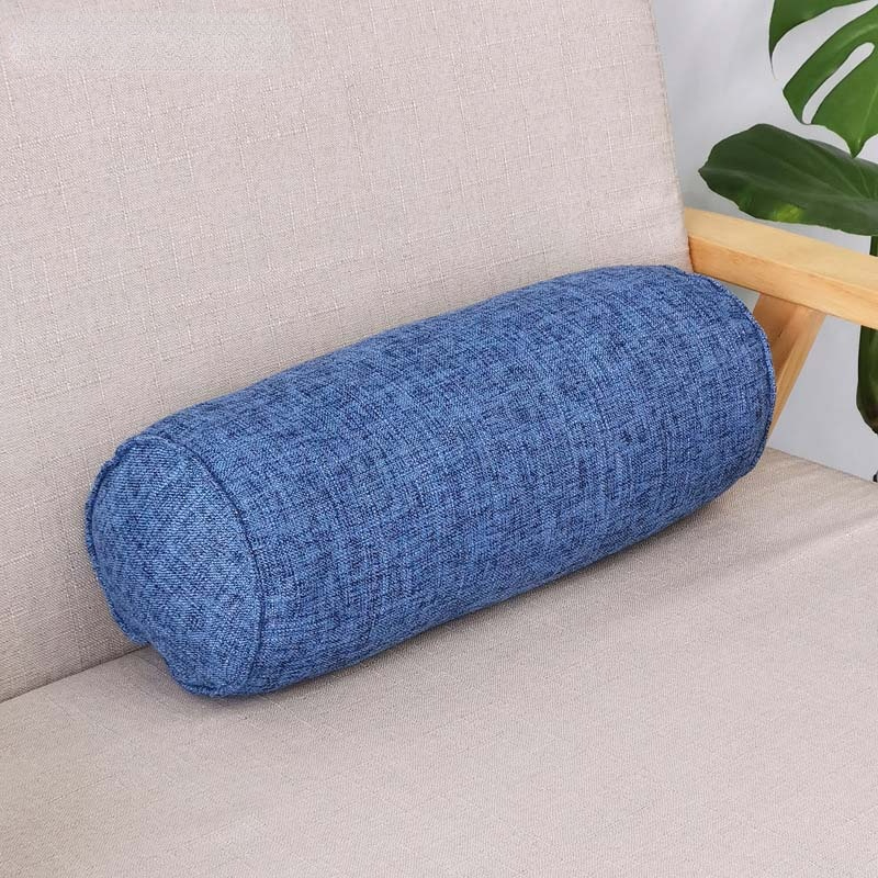 Almohada larga interior redonda para el hogar, cojín Rectangular para dormir, siesta, cojín de lino de algodón de imitación, accesorios de dormitorio: Azul / 15x15x60cm