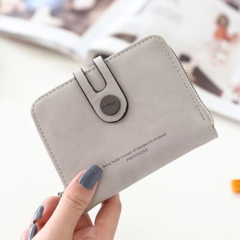 Women PU Leather Wallets Female Long Purses Card Holders 5.5 inch Phone Purse Big Capacity Strap Clutch: Gray Short