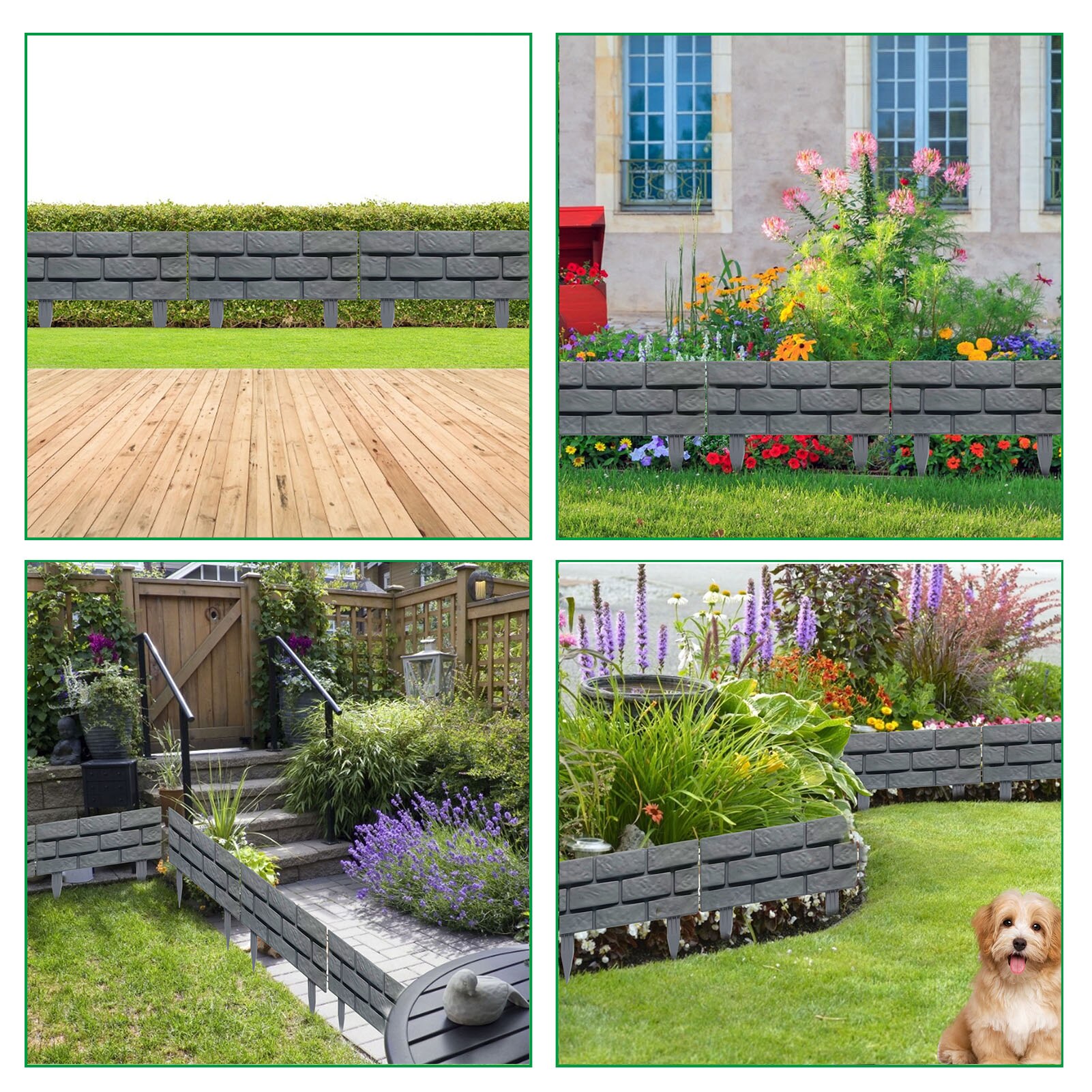 4pcs Garden Edging Courtyard Grass Rectangle Stone Brick Effect Accessories Plant Bordering Path Landscape Lawn Fence Decoration