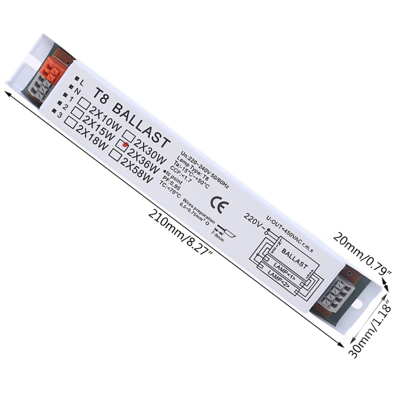 Balastro electrónico T8 de amplio voltaje de 220-240V CA 2x36W, lastres de lámpara fluorescente 449C
