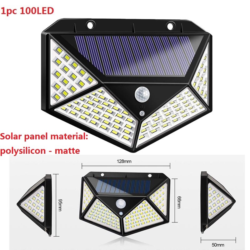 100/208LED Solar Motion Sensor Wall Light Waterproof Yard Security Lamp 3 Modes 120 Degree Four-Sided Wall Lamp: 1