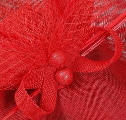 Elegante Damesmode Haar Bruiloft Fascinator Hoed Hoofdband Chique Hoofddeksels Met Hoofdband Fancy Mesh Formele Chapeau Cap: Rood