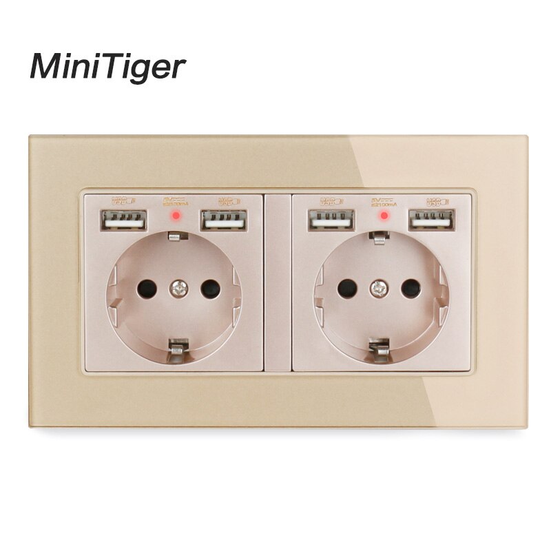 Minitiger 2 jengi venäjä espanja eu standardi pistorasia 4 usb -latausportilla piilotettu pehmeä led -ilmaisin kristallilasipaneeli