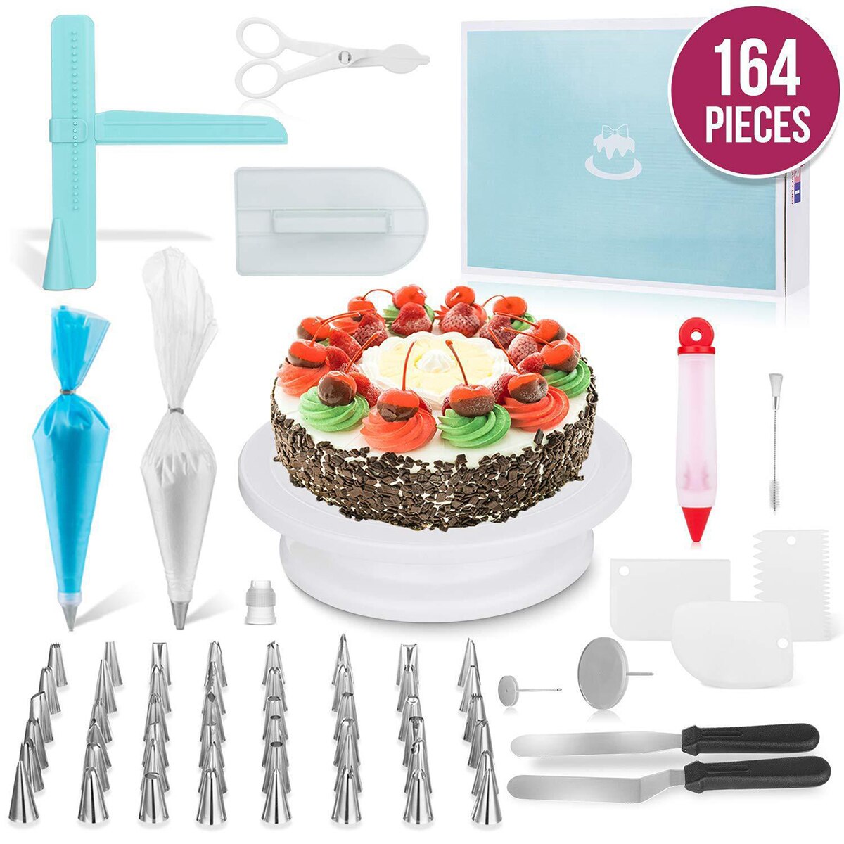 164 Pcs Cake Decorating Tools Kit Food-Grade Cake Turntable Pastry Spatulas Nozzle Set for Baking Fondant Cake товары для кухни